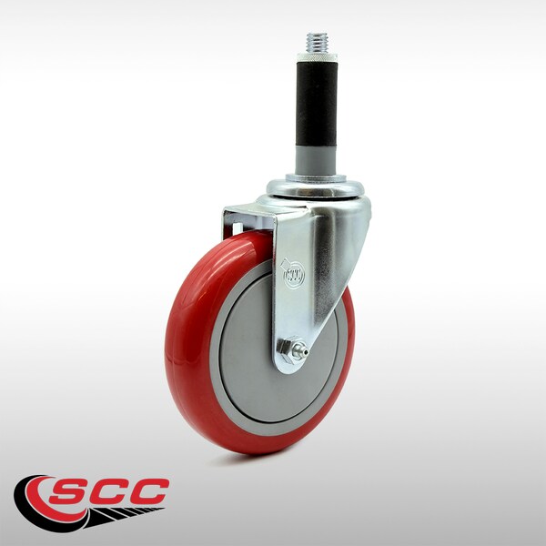 5 Inch SS Red Polyurethane Wheel Swivel 1 Inch Expanding Stem Caster SCC